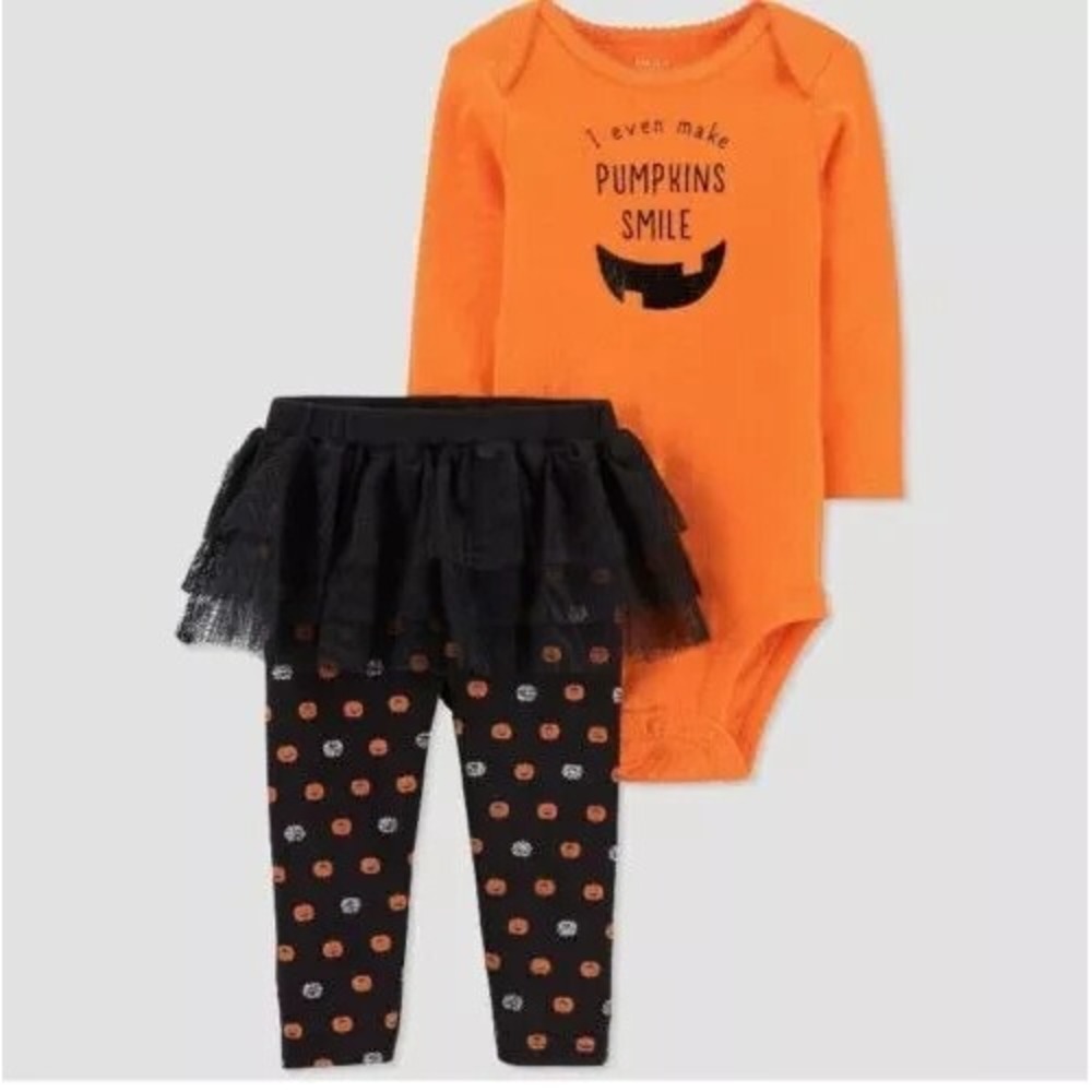 Carters Baby Set 3 Month 2 Piece Halloween‎ Pumpkin Long Sleeve Tutu Leggings
